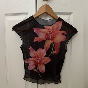 Black mesh floral top